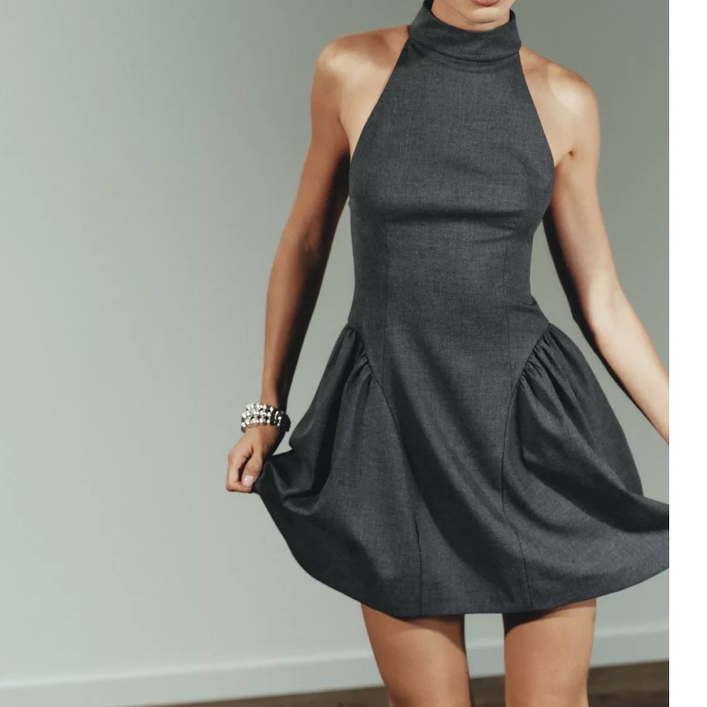 Zara Charcoal Halter Neck Fit-and-Flare Dress